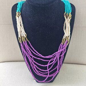ZAD Vintage Necklace Long Statment Multi Color Beads Layered Necklace Jewelry